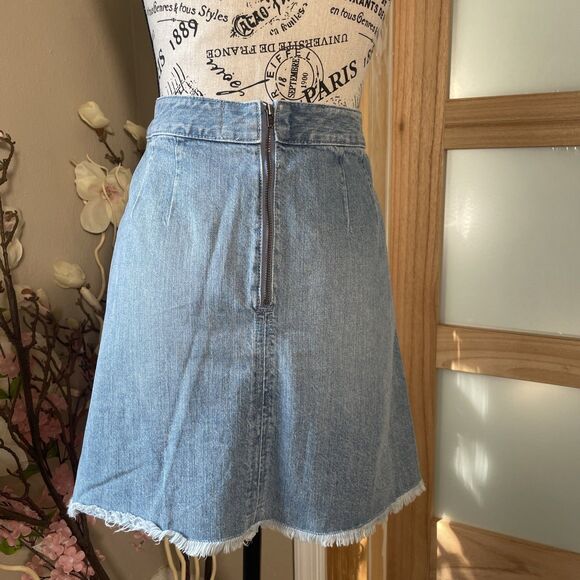 Ann Taylor LOFT Denim Wrap Jeans Skirt Raw Hem High Waist Mini Western Size 26/2 - Picture 3 of 6